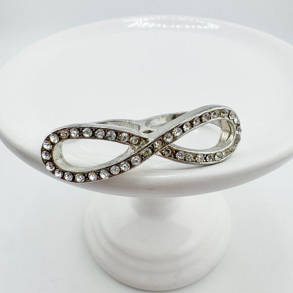 Vintage Two Finger Infinity Rhinestone Ring Statement Bling Unique Edgy Glamour - Picture 5 of 10